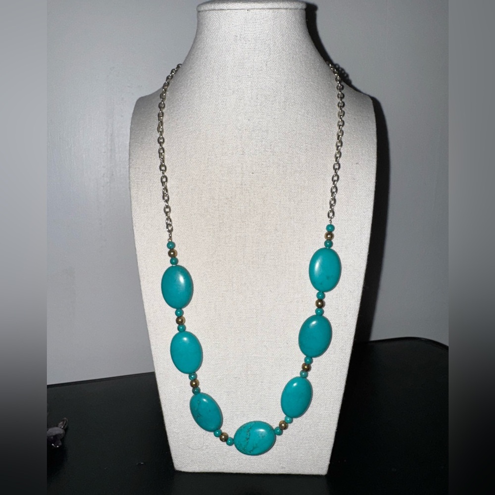 Turquoise Howlite Necklace Sterling Silver Beads Stainless Steel Chain